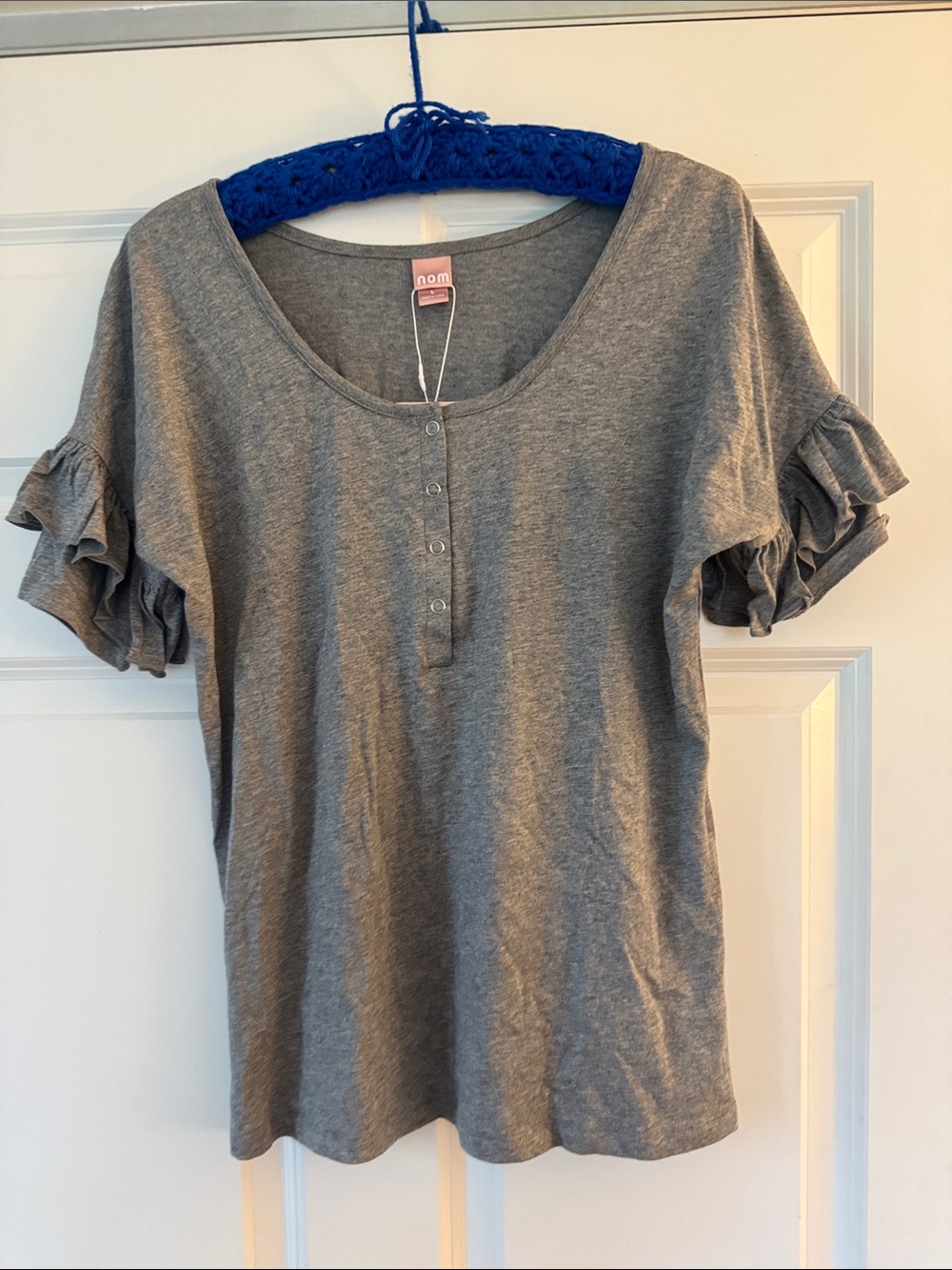 Maternity NOM Grey Ruffle Sleeve Scoop Neck Knit Top